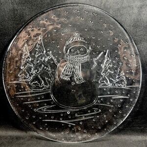 Vintage Libby Clear Glass Snowman Platter / Plate‎ / Serving Tray 13"